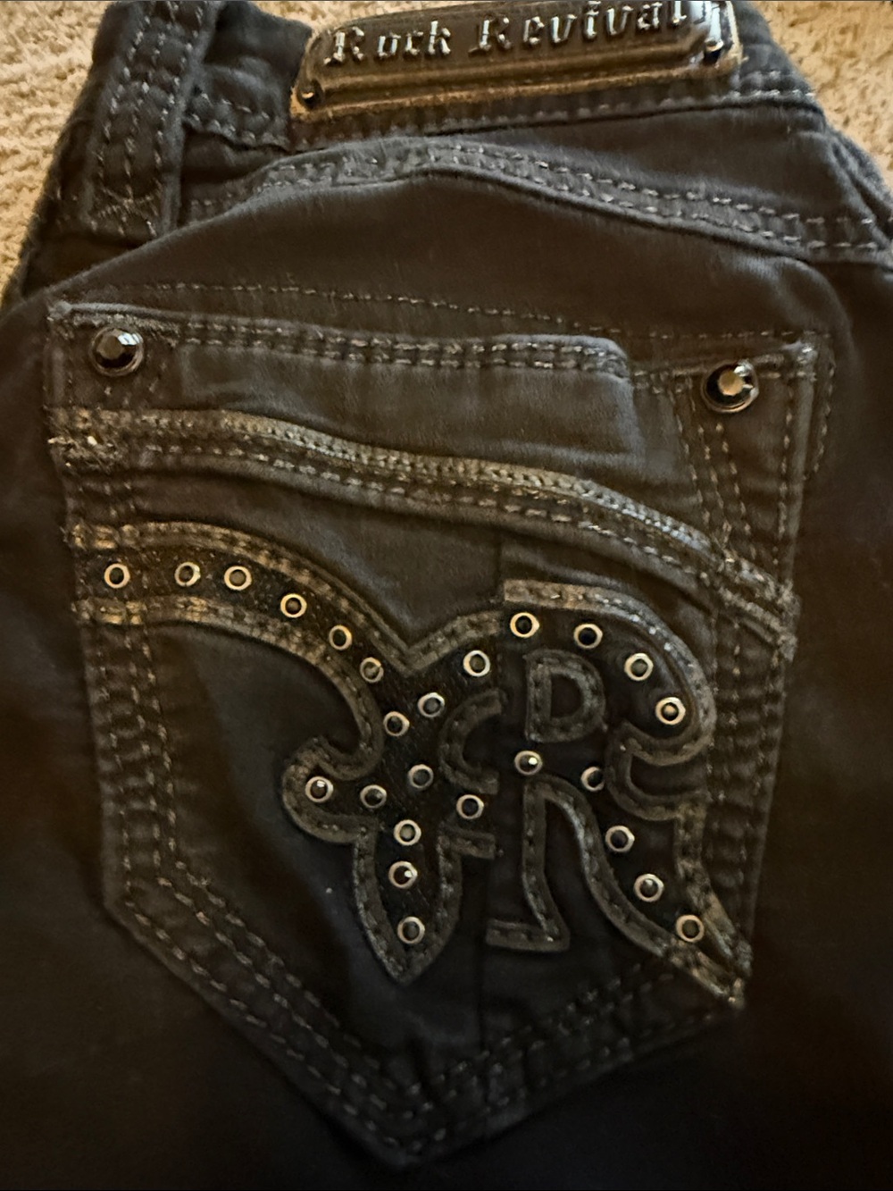 Rock Revival Black Embellished Pocket Jeans with Stud Accents - Picture 8 of 9